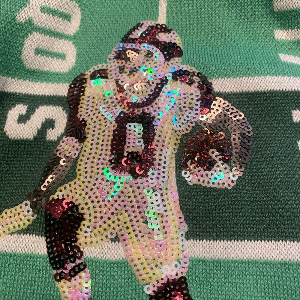 QUEEN OF SPARKLES Green Sequin Football Touchdown Cardigan - Picture 11 of 16